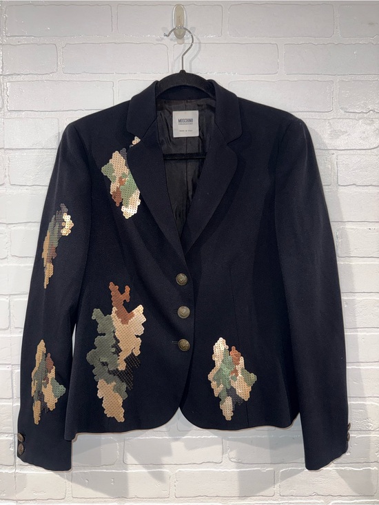 Moschino Jackets & Blazers - Moschino Vintage 1995 Black Blazer with Camo Sequin Patches Made in Italy